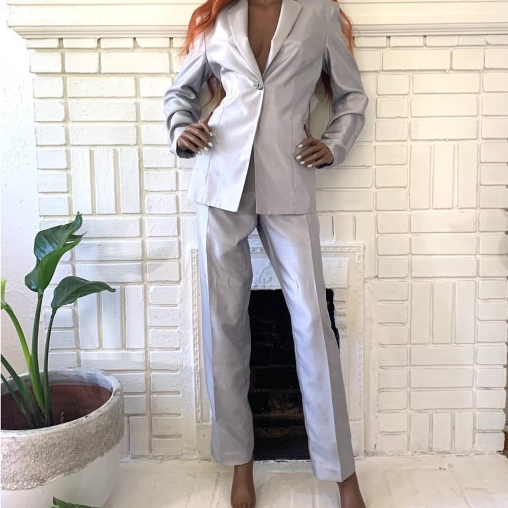EMILY- 2pc Silver Notch Collar Pant Suit